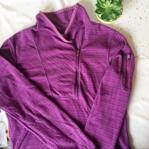 Athleta asymmetrical half zip striped pullover
